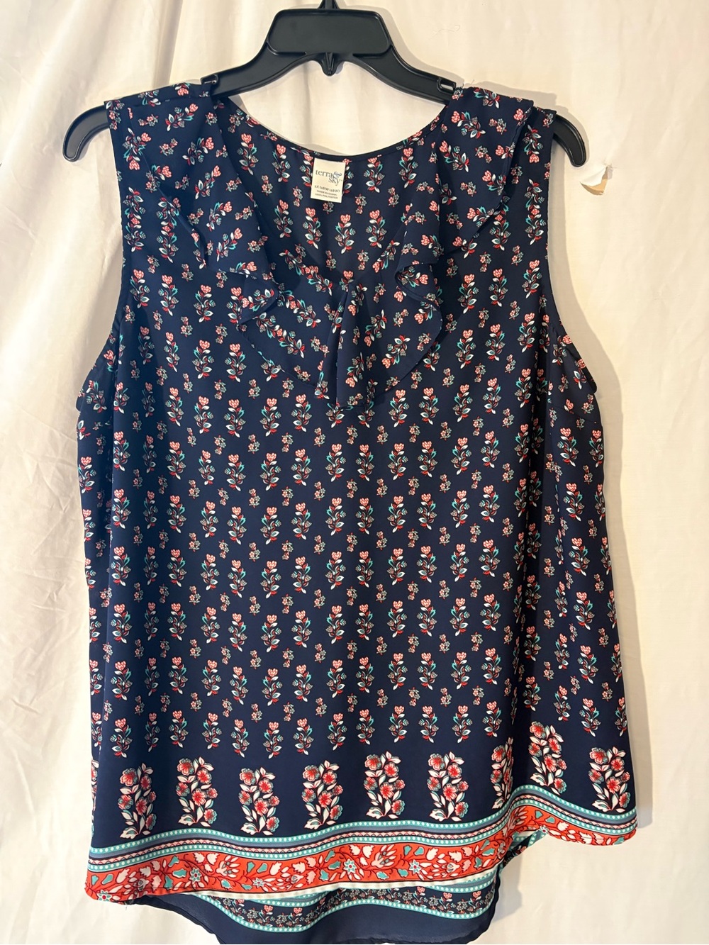Terra & Sky Navy Floral Border Sleeveless Top